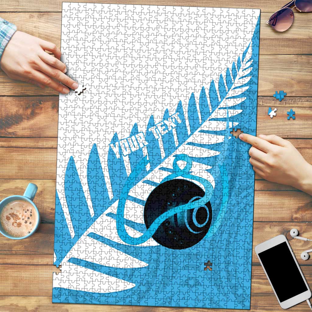 New Zealand Lawn Bowls Prostate Cancer Custom Puzzle Aotearoa Maori Silver Fern Blue Ribbon LT14 Blue - Polynesian Pride