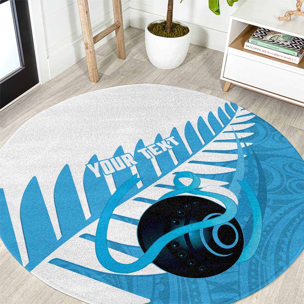 New Zealand Lawn Bowls Prostate Cancer Custom Round Carpet Aotearoa Maori Silver Fern Blue Ribbon LT14 Blue - Polynesian Pride