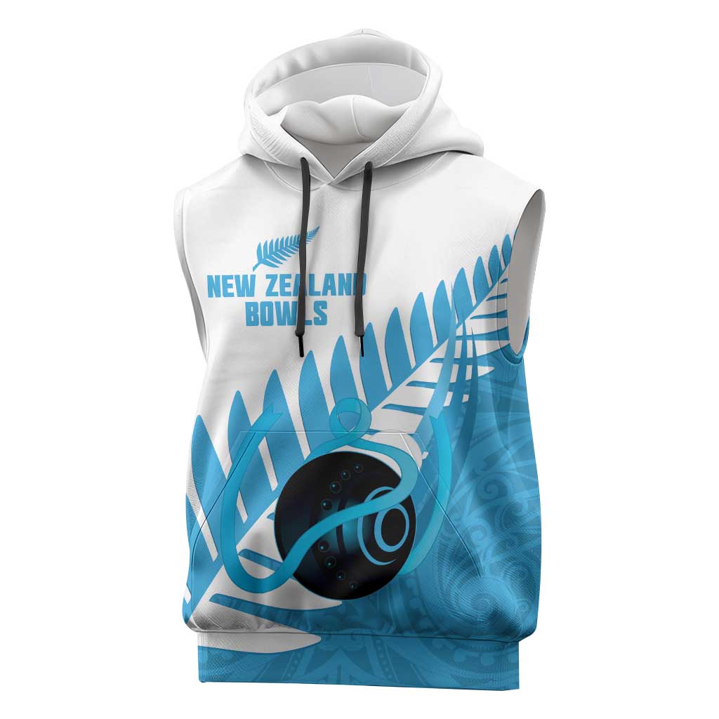 New Zealand Lawn Bowls Prostate Cancer Custom Sleeveless Hoodie Aotearoa Maori Silver Fern Blue Ribbon LT14 Blue - Polynesian Pride