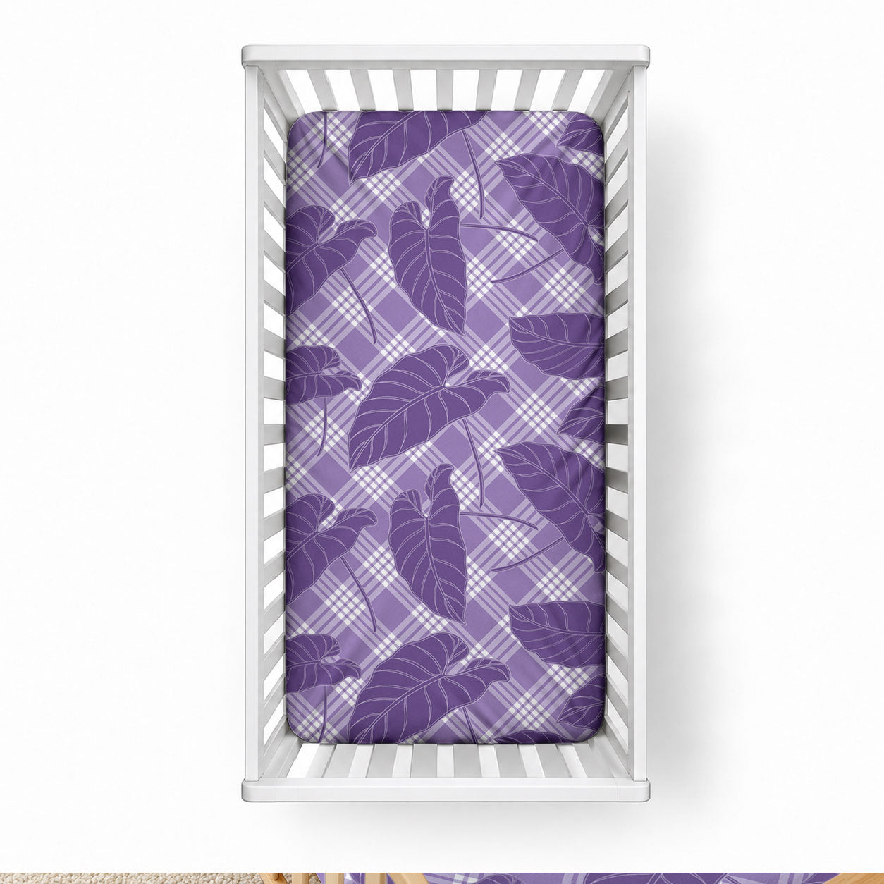 Purple Hawaii Kalo Palaka Motifs Baby Bed Cover Hawaiian Taro Leaves Elegant Vibes