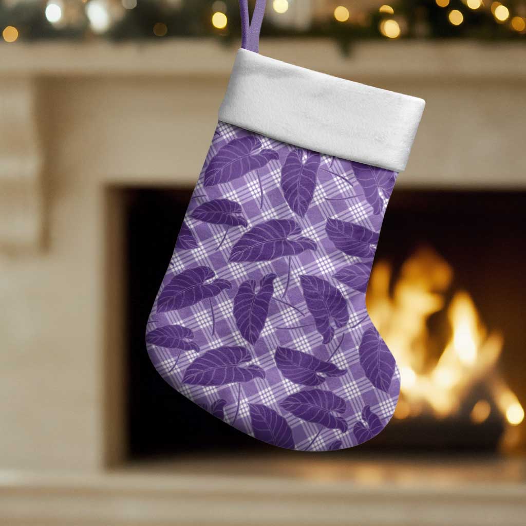 Purple Hawaii Kalo Palaka Motifs Christmas Stocking Hawaiian Taro Leaves Elegant Vibes LT14 Set of 2 Purple - Polynesian Pride