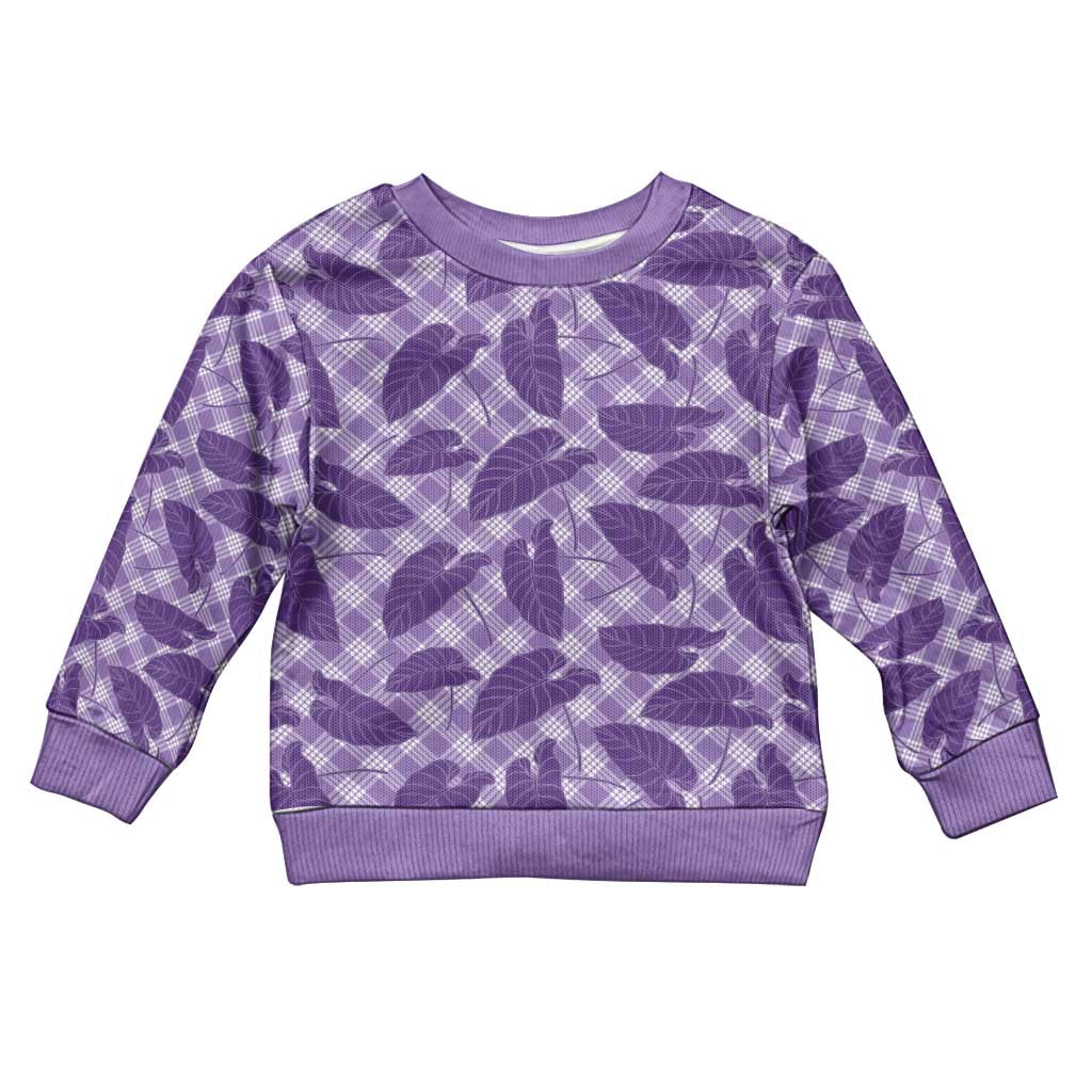 Purple Hawaii Kalo Palaka Motifs Kid Ugly Christmas Sweater Hawaiian Taro Leaves Elegant Vibes LT14 Kid Purple - Polynesian Pride
