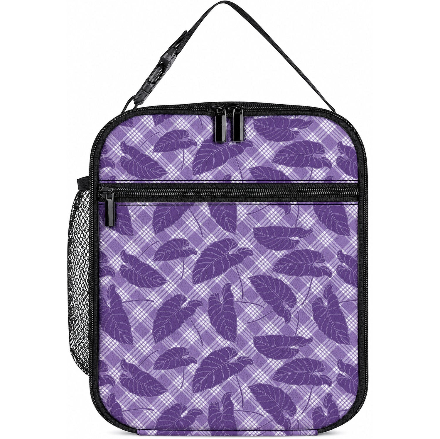 Purple Hawaii Kalo Palaka Motifs Lunch Bag Hawaiian Taro Leaves Elegant Vibes