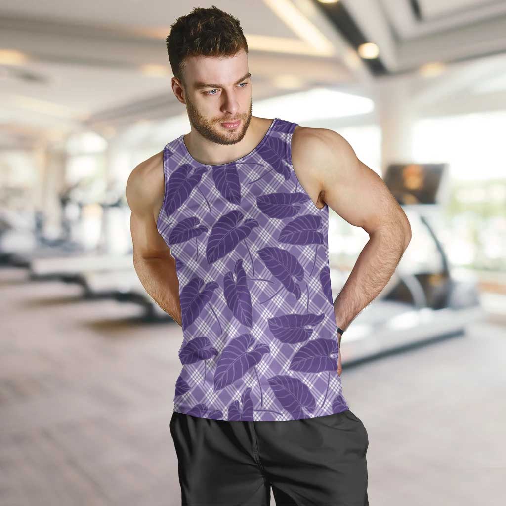 Purple Hawaii Kalo Palaka Motifs Men Tank Top Hawaiian Taro Leaves Elegant Vibes LT14 Purple - Polynesian Pride
