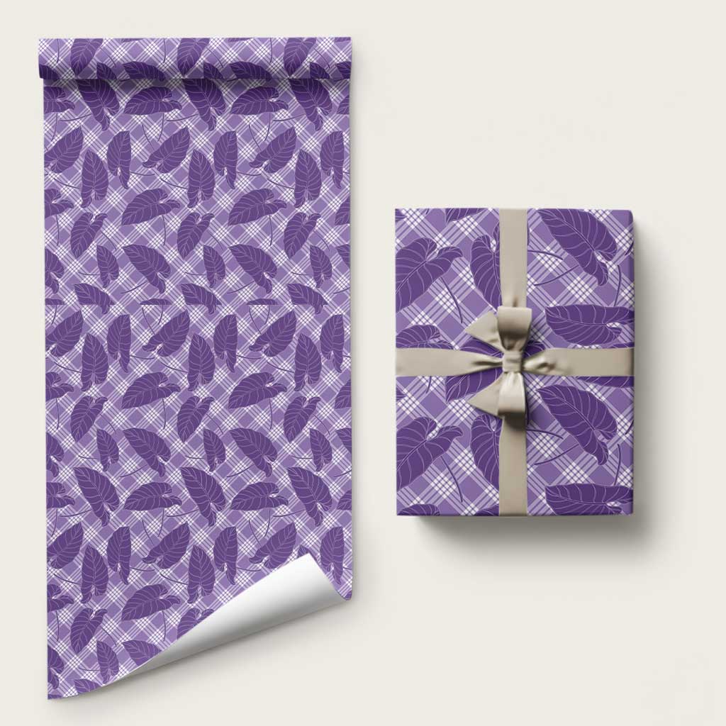 Purple Hawaii Kalo Palaka Motifs Wrapping Paper Hawaiian Taro Leaves Elegant Vibes LT14 58" × 23" Purple - Polynesian Pride