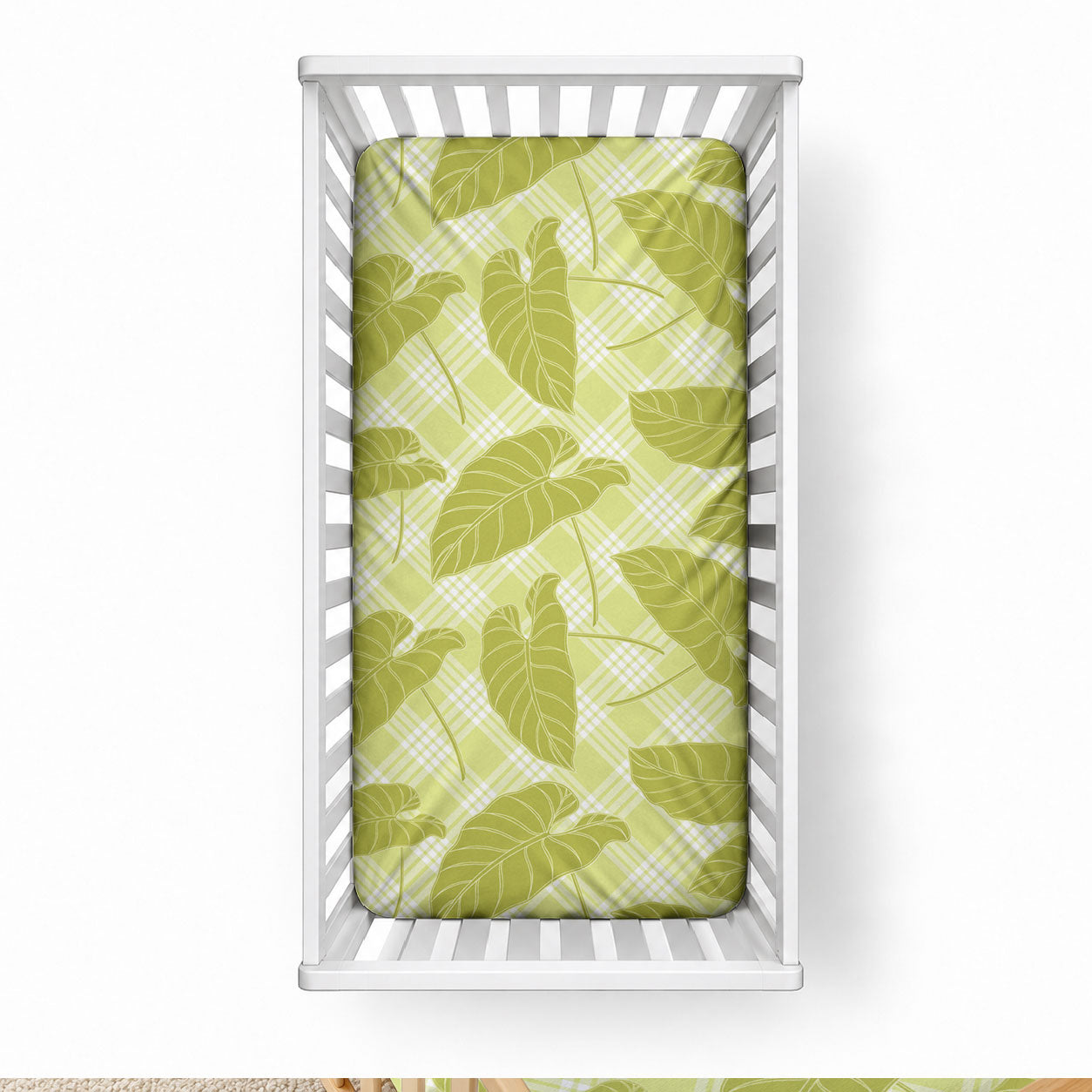 Lime Green Hawaii Kalo Palaka Motifs Baby Bed Cover Hawaiian Taro Leaves Elegant Vibes