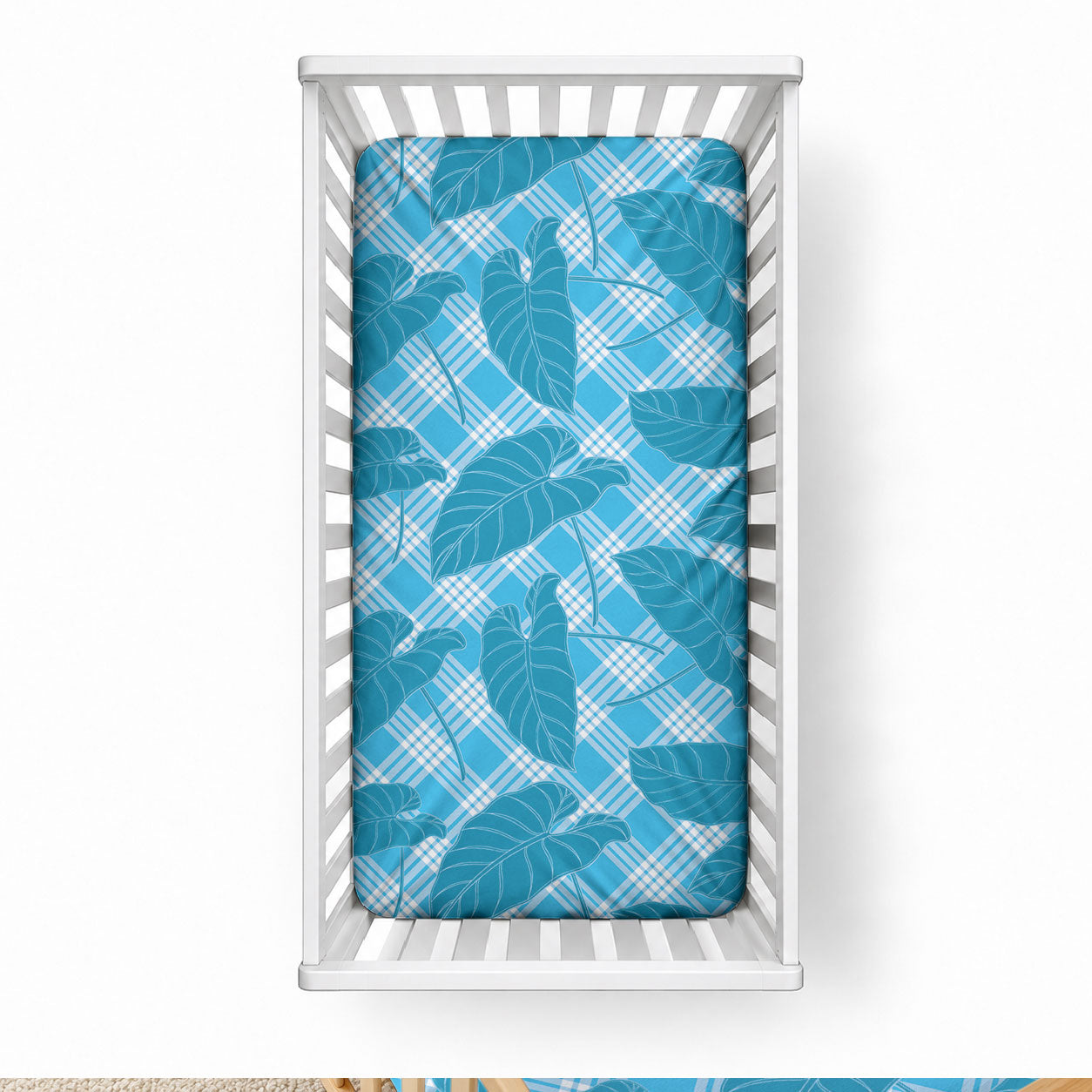 Blue Hawaii Kalo Palaka Motifs Baby Bed Cover Hawaiian Taro Leaves Elegant Vibes
