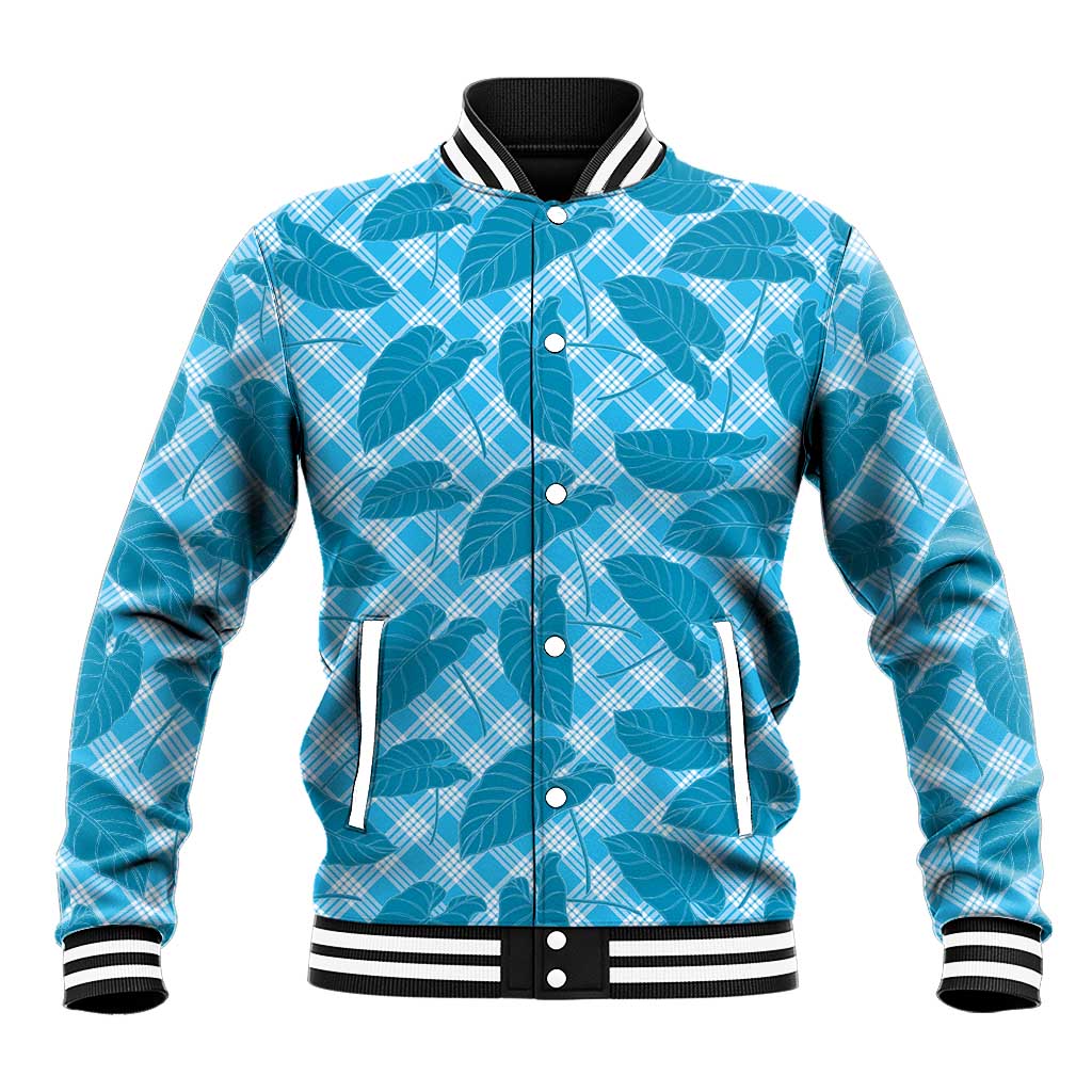 Blue Hawaii Kalo Palaka Motifs Baseball Jacket Hawaiian Taro Leaves Elegant Vibes LT14 Unisex Blue - Polynesian Pride