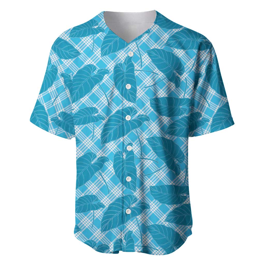 Blue Hawaii Kalo Palaka Motifs Baseball Jersey Hawaiian Taro Leaves Elegant Vibes LT14 Blue - Polynesian Pride
