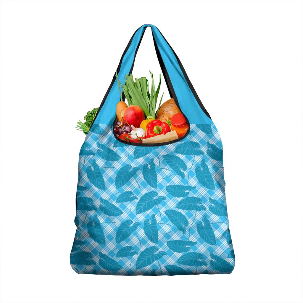 Blue Hawaii Kalo Palaka Motifs Grocery Bag Hawaiian Taro Leaves Elegant Vibes LT14 1-pack One Size Blue - Polynesian Pride