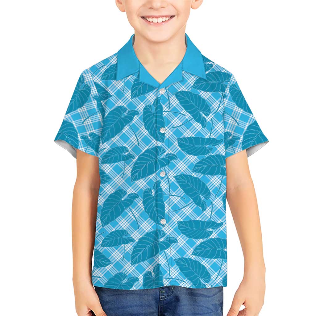 Blue Hawaii Kalo Palaka Motifs Kid Hawaiian Shirt Hawaiian Taro Leaves Elegant Vibes LT14 Kid Blue - Polynesian Pride
