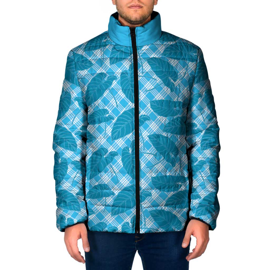 Blue Hawaii Kalo Palaka Motifs Padded Jacket Hawaiian Taro Leaves Elegant Vibes LT14 Men Blue - Polynesian Pride