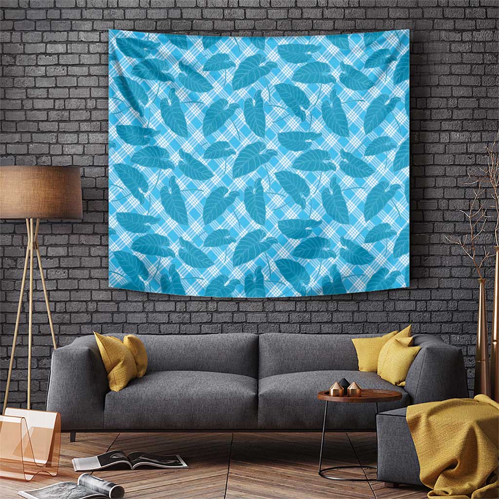 Blue Hawaii Kalo Palaka Motifs Tapestry Hawaiian Taro Leaves Elegant Vibes LT14 Blue - Polynesian Pride