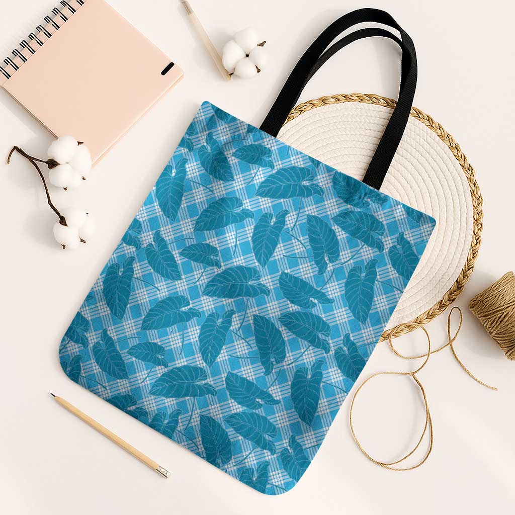 Blue Hawaii Kalo Palaka Motifs Tote Bag Hawaiian Taro Leaves Elegant Vibes LT14 Black Strap One Size Blue - Polynesian Pride