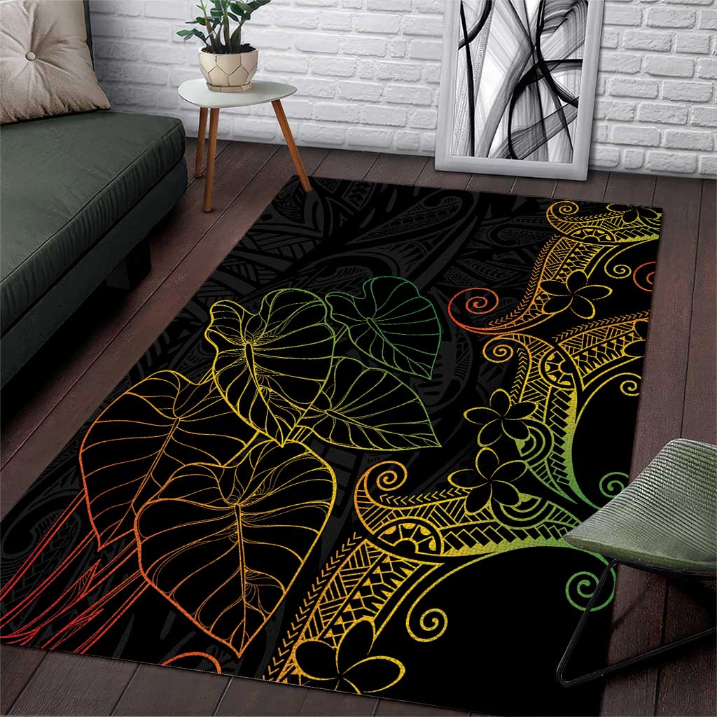 Aloha Hawaii Kalo Area Rug Reggae Taro Polynesian Pattern LT14 Black - Polynesian Pride
