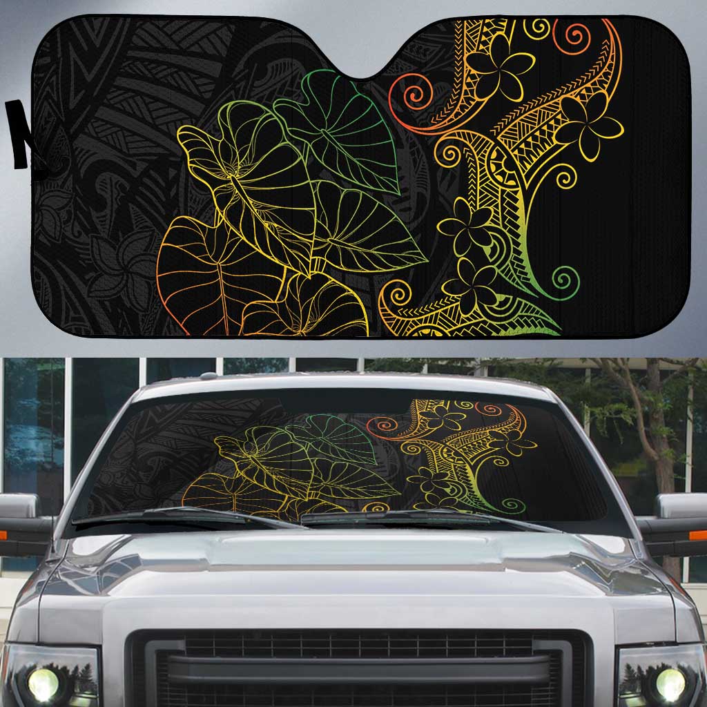 Aloha Hawaii Kalo Auto Sun Shade Reggae Taro Polynesian Pattern LT14 Black - Polynesian Pride