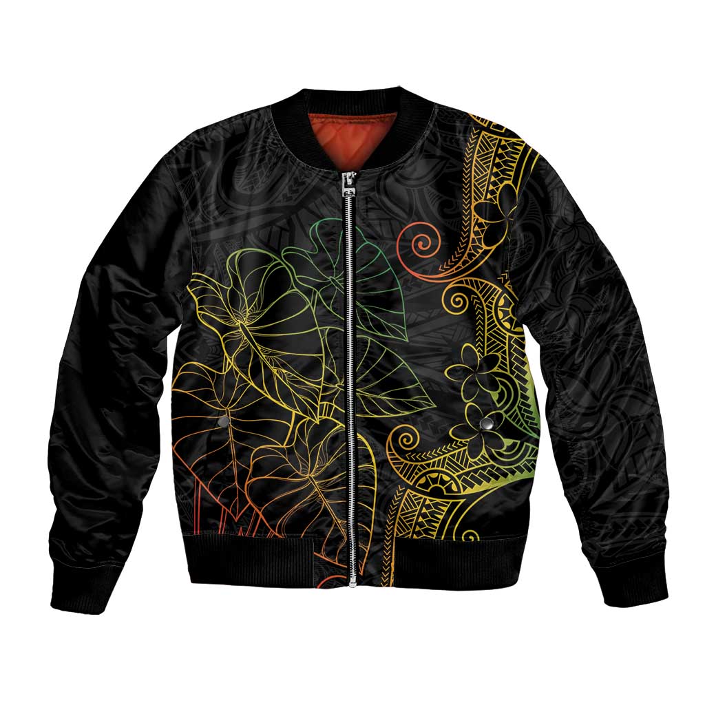 Aloha Hawaii Kalo Bomber Jacket Reggae Taro Polynesian Pattern LT14 Unisex Black - Polynesian Pride