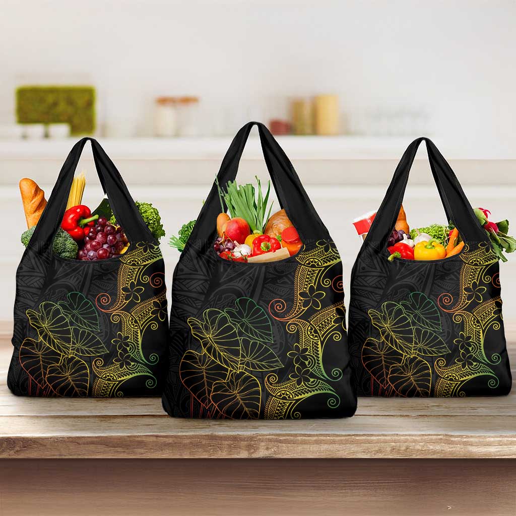 Aloha Hawaii Kalo Grocery Bag Reggae Taro Polynesian Pattern LT14 3-pack One Size Black - Polynesian Pride