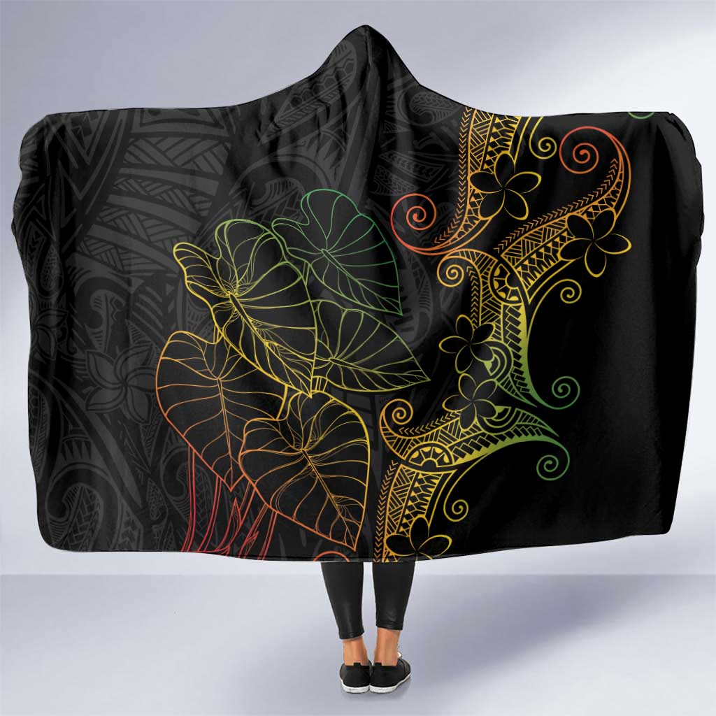 Aloha Hawaii Kalo Hooded Blanket Reggae Taro Polynesian Pattern LT14 One Size Black - Polynesian Pride