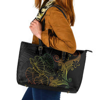 Aloha Hawaii Kalo Leather Tote Bag Reggae Taro Polynesian Pattern LT14 Black - Polynesian Pride