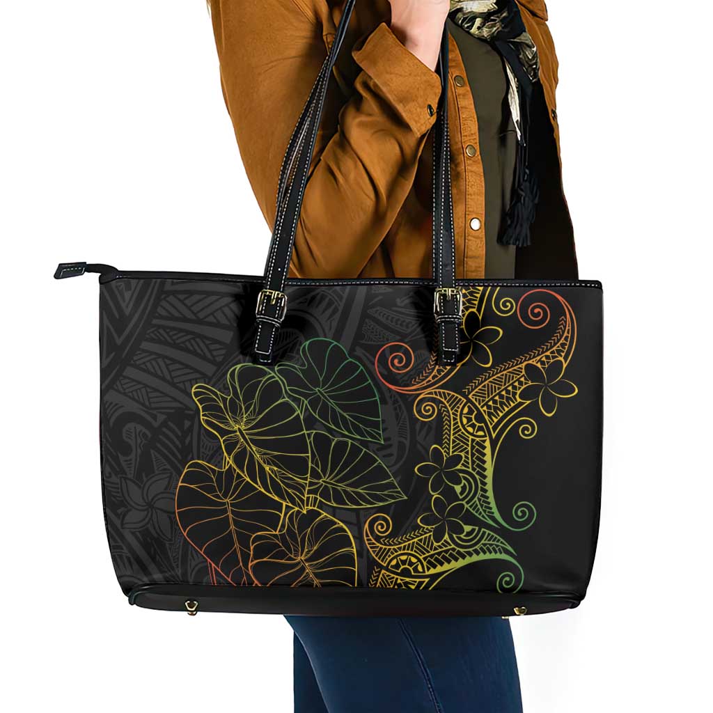Aloha Hawaii Kalo Leather Tote Bag Reggae Taro Polynesian Pattern LT14 - Polynesian Pride