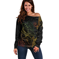 Aloha Hawaii Kalo Off Shoulder Sweater Reggae Taro Polynesian Pattern LT14 Women Black - Polynesian Pride