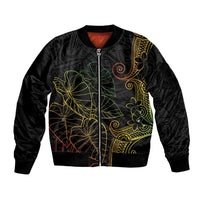 Aloha Hawaii Kalo Sleeve Zip Bomber Jacket Reggae Taro Polynesian Pattern LT14 Unisex Black - Polynesian Pride