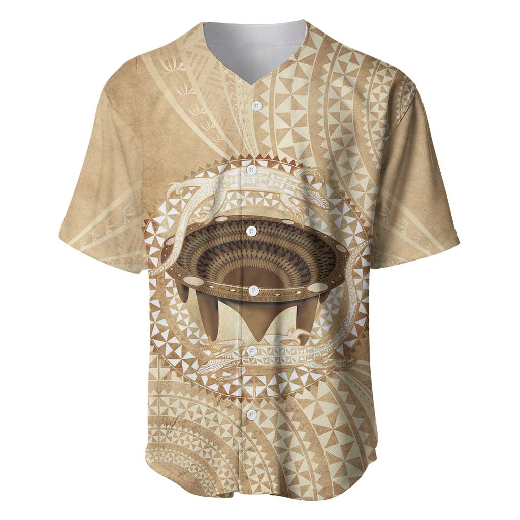 Tonga Skink Kava Bowl Baseball Jersey Vintage Tongan Ngatu Pattern LT14 Brown - Polynesian Pride