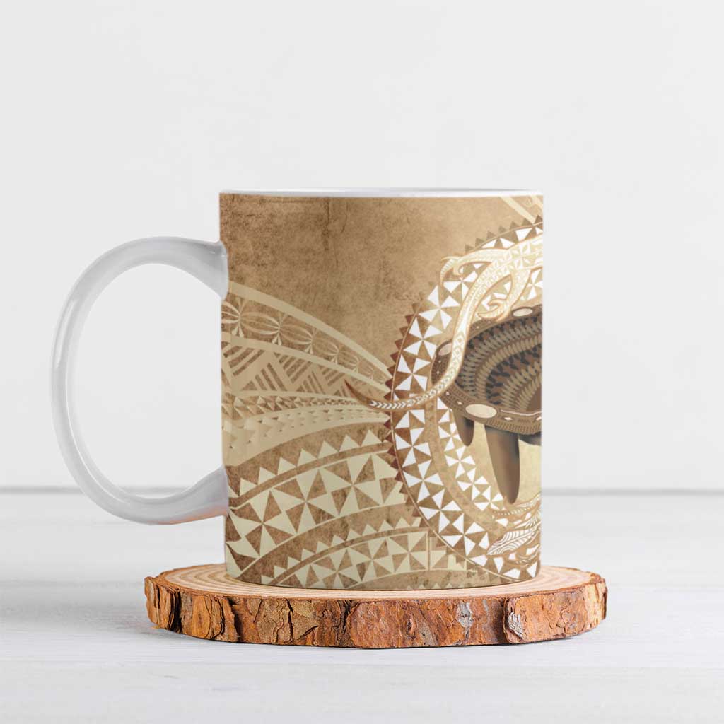 Tonga Skink Kava Bowl Ceramic Mug Vintage Tongan Ngatu Pattern LT14 Brown - Polynesian Pride
