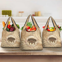 Tonga Skink Kava Bowl Grocery Bag Vintage Tongan Ngatu Pattern LT14 3-pack One Size Brown - Polynesian Pride