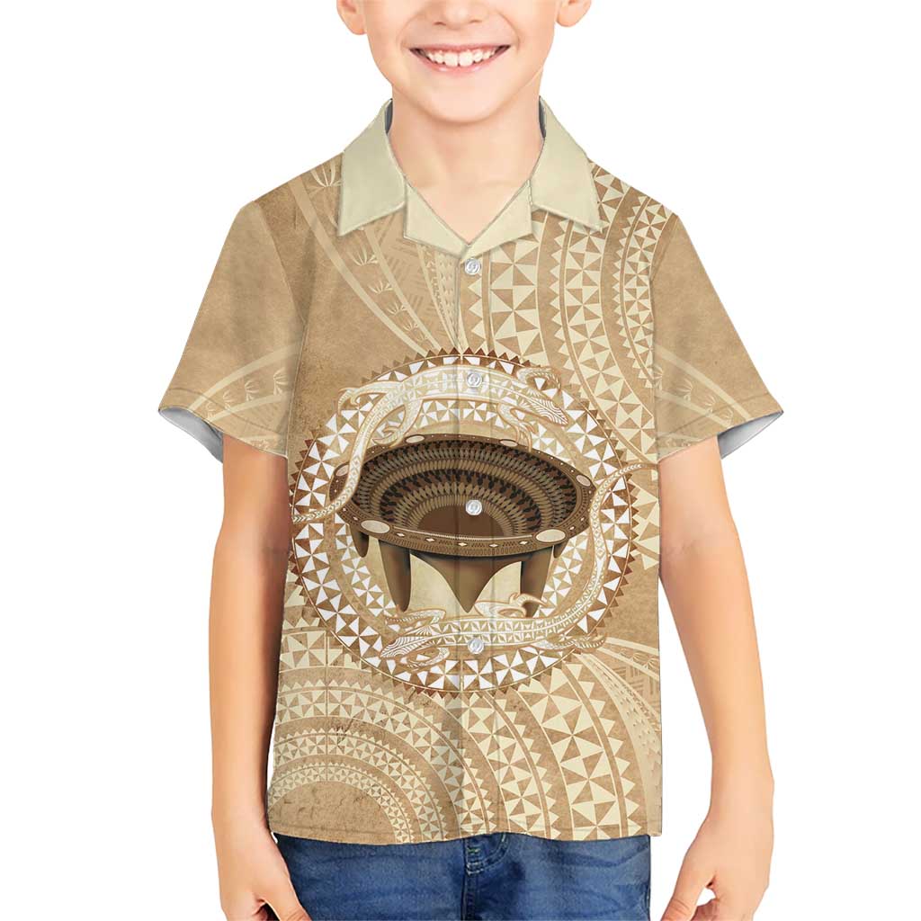 Tonga Skink Kava Bowl Kid Hawaiian Shirt Vintage Tongan Ngatu Pattern LT14 Kid Brown - Polynesian Pride