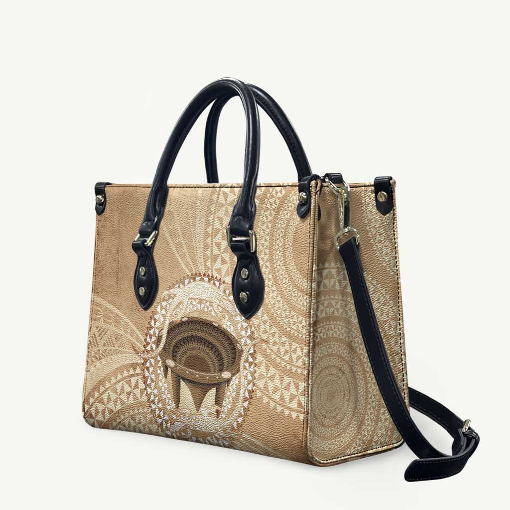 Tonga Skink Kava Bowl Leather Bag Vintage Tongan Ngatu Pattern LT14 Brown - Polynesian Pride