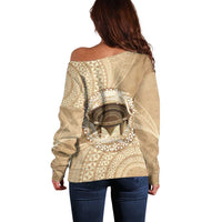 Tonga Skink Kava Bowl Off Shoulder Sweater Vintage Tongan Ngatu Pattern LT14 - Polynesian Pride