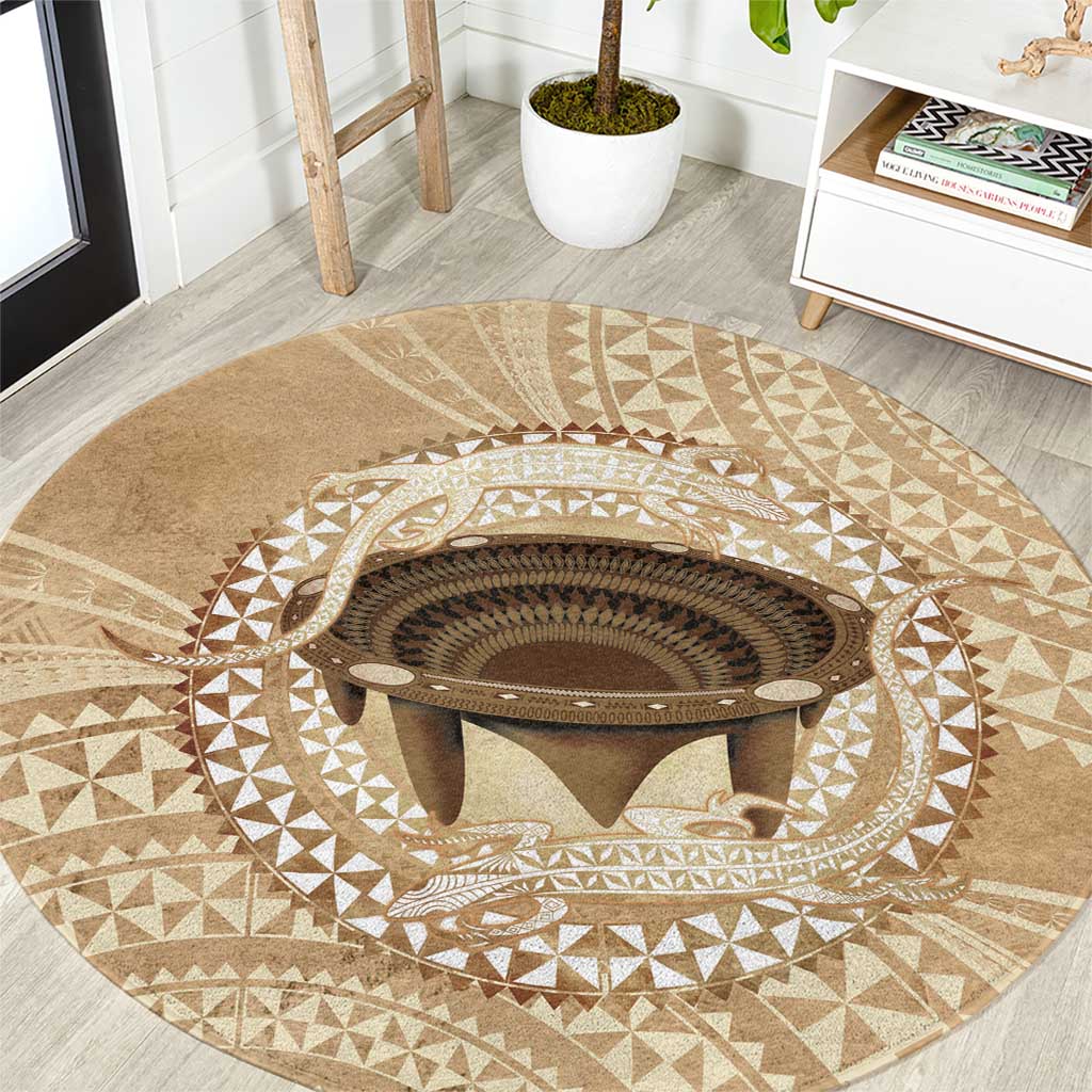 Tonga Skink Kava Bowl Round Carpet Vintage Tongan Ngatu Pattern LT14 Brown - Polynesian Pride