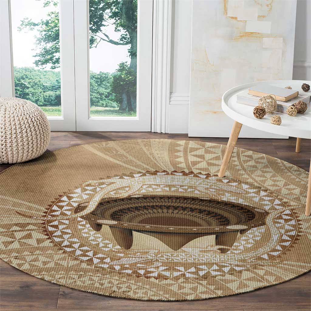Tonga Skink Kava Bowl Round Carpet Vintage Tongan Ngatu Pattern LT14 - Polynesian Pride