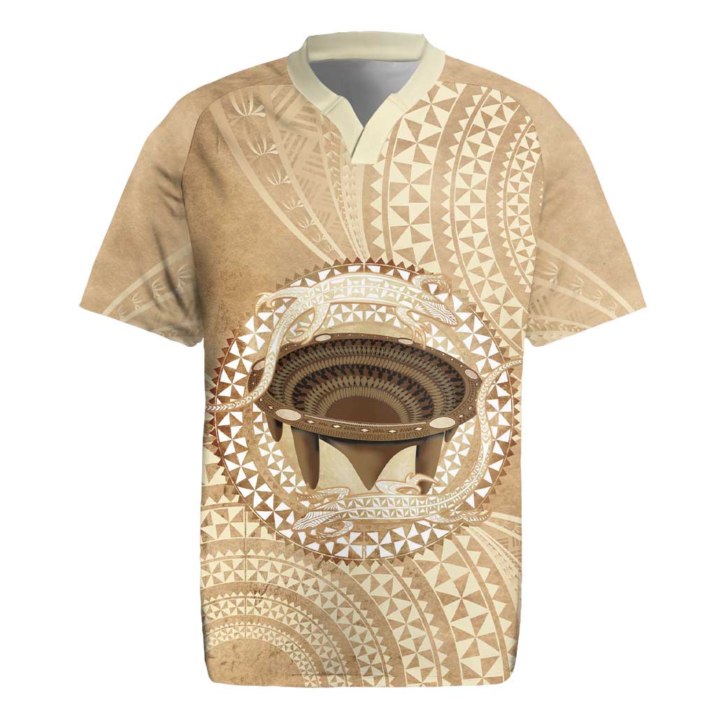 Tonga Skink Kava Bowl Rugby Jersey Vintage Tongan Ngatu Pattern LT14 Brown - Polynesian Pride