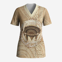 Tonga Skink Kava Bowl Scrub Top Vintage Tongan Ngatu Pattern LT14 Adult Brown - Polynesian Pride