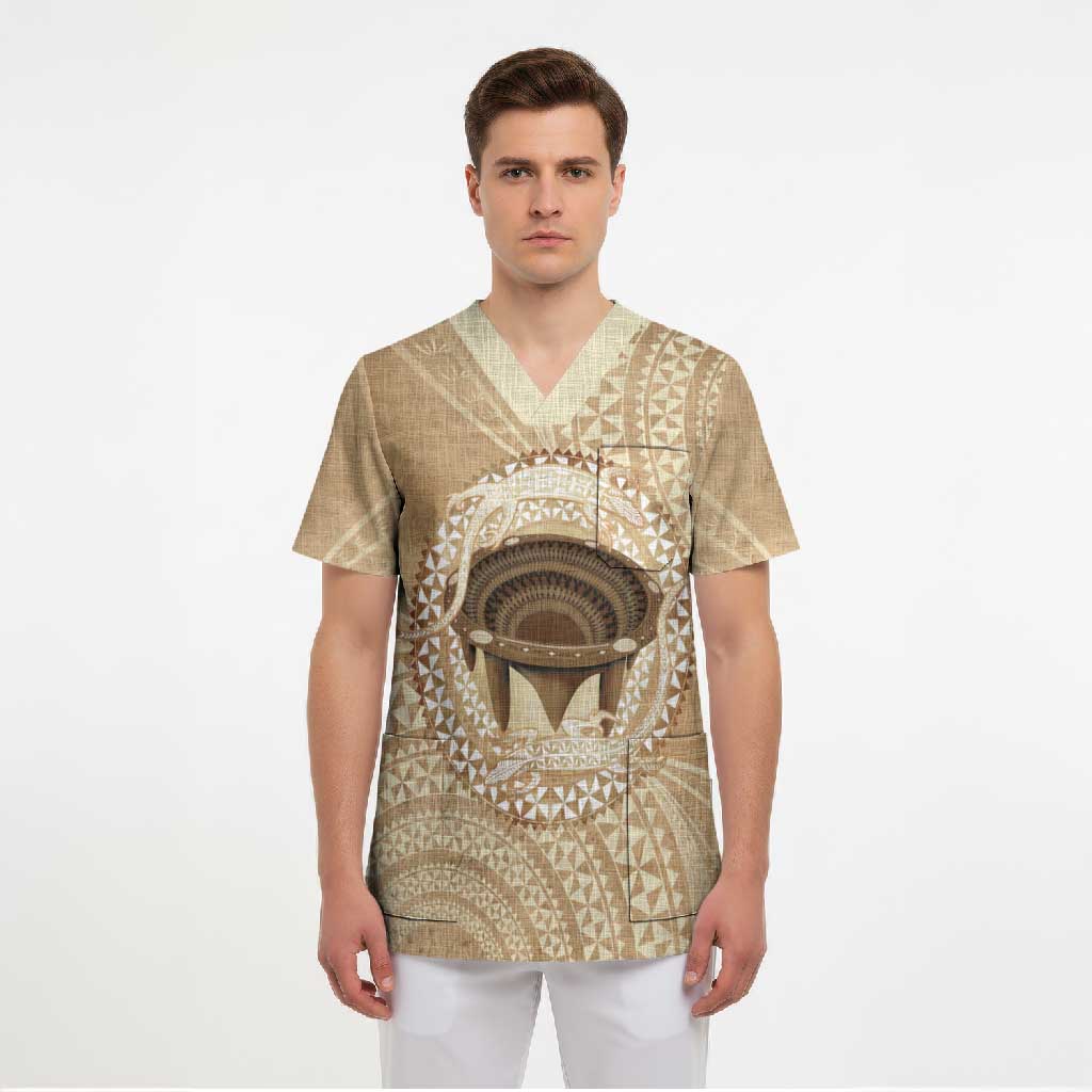 Tonga Skink Kava Bowl Scrub Top Vintage Tongan Ngatu Pattern LT14 - Polynesian Pride