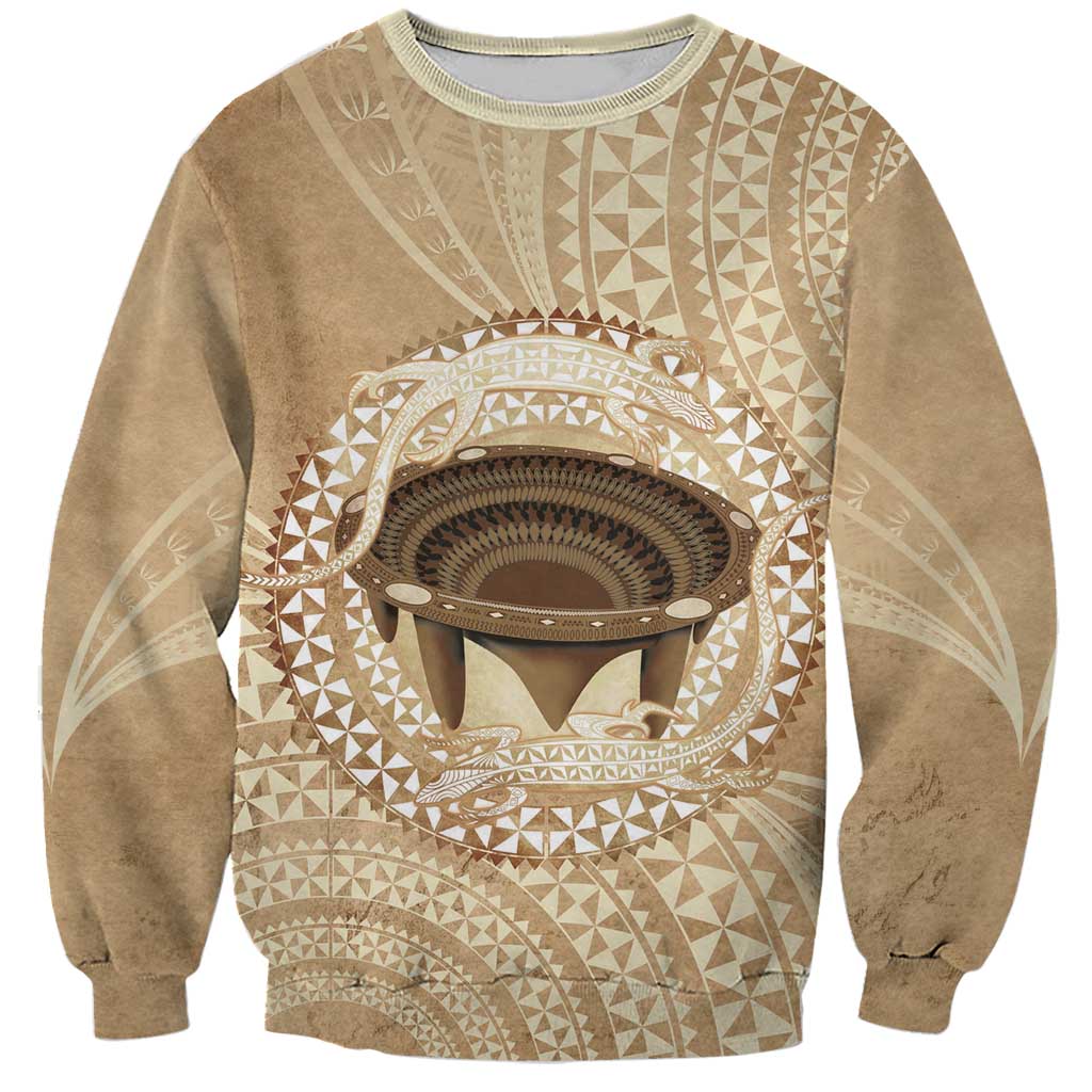 Tonga Skink Kava Bowl Sweatshirt Vintage Tongan Ngatu Pattern LT14 Unisex Brown - Polynesian Pride
