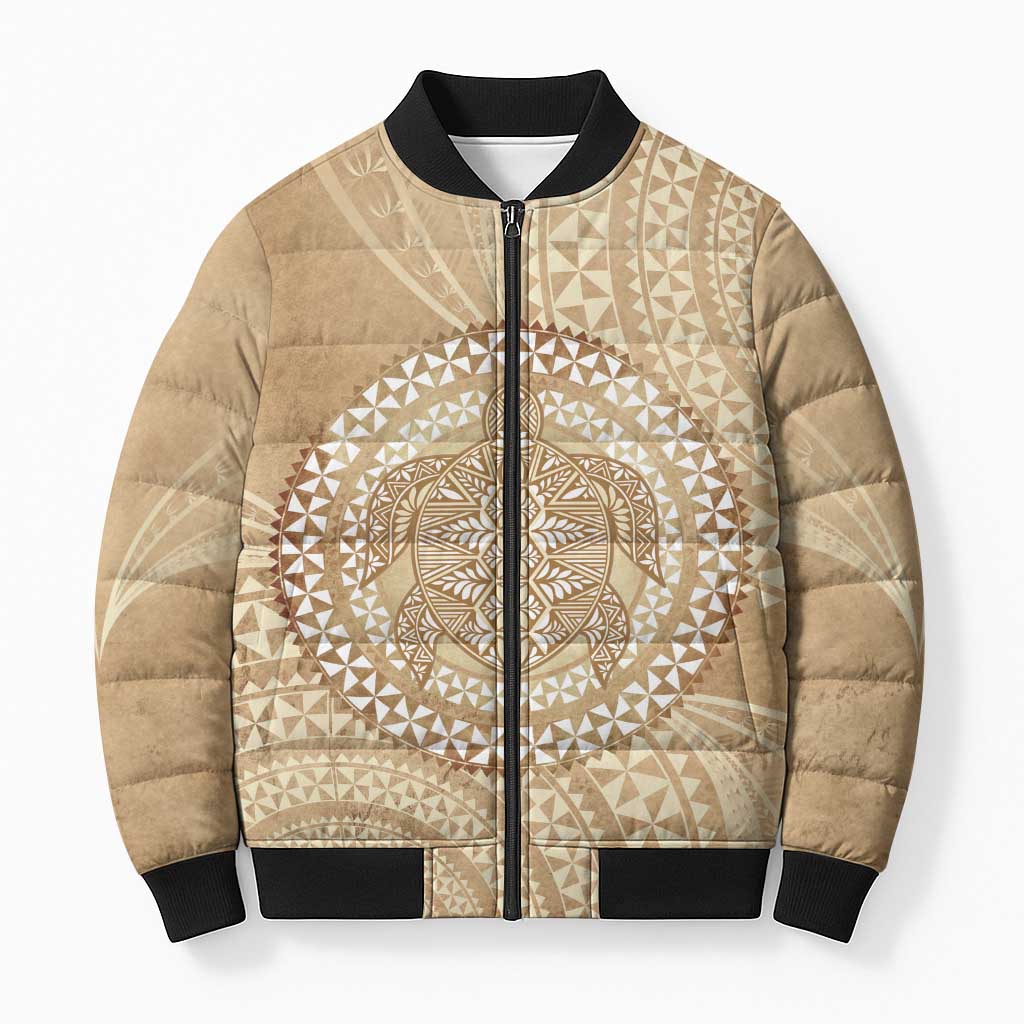 Tonga Ngatu Turtle Bomber Puffer Jacket Vintage Tongan Tapa Cloth LT14 Unisex Brown - Polynesian Pride