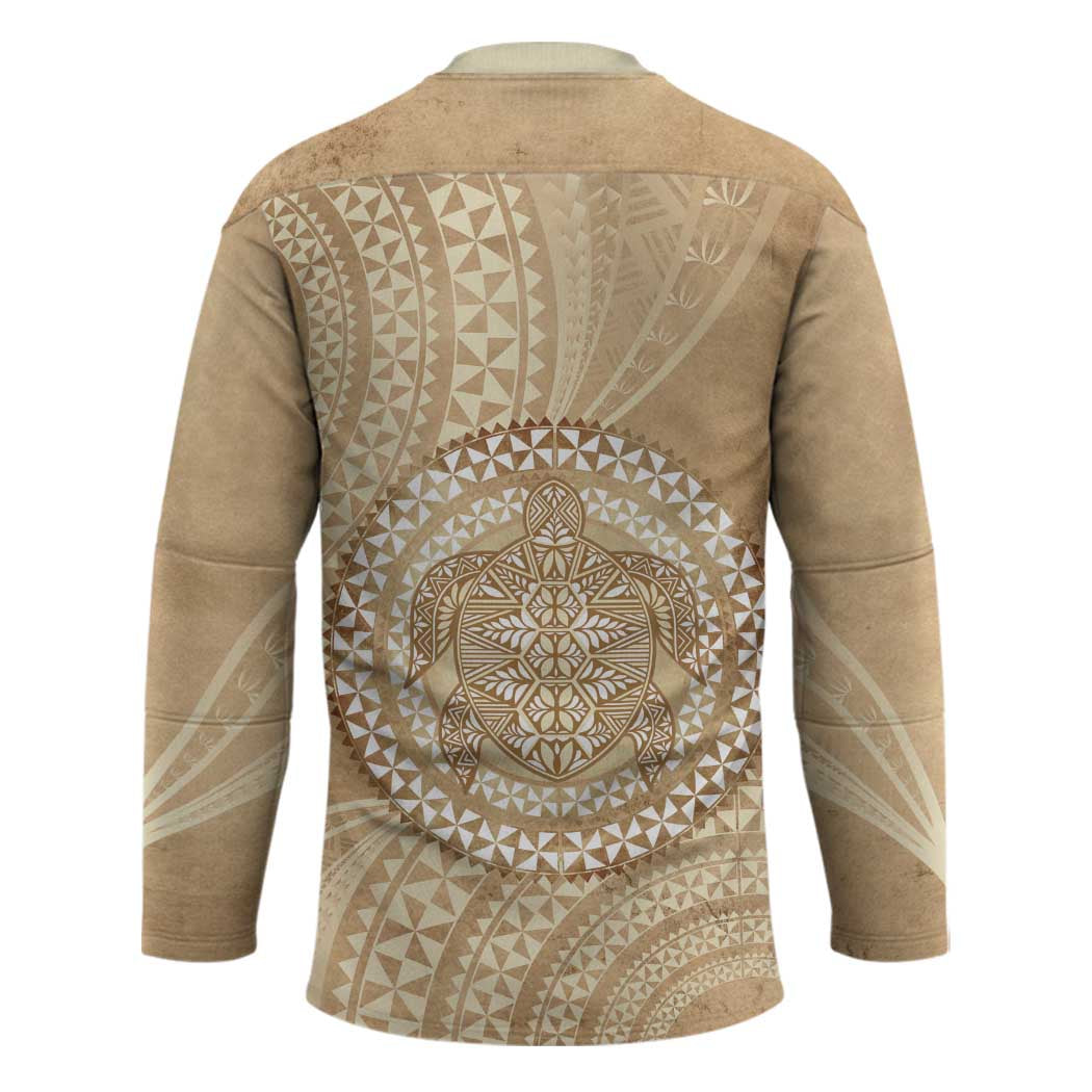 Tonga Ngatu Turtle Hockey Jersey Vintage Tongan Tapa Cloth LT14 - Polynesian Pride