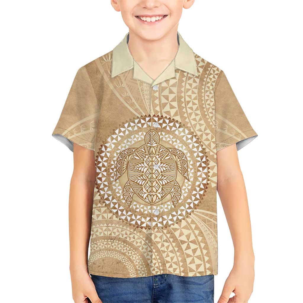 Tonga Ngatu Turtle Kid Hawaiian Shirt Vintage Tongan Tapa Cloth LT14 Kid Brown - Polynesian Pride