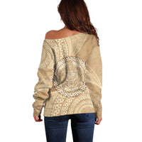 Tonga Ngatu Turtle Off Shoulder Sweater Vintage Tongan Tapa Cloth LT14 - Polynesian Pride