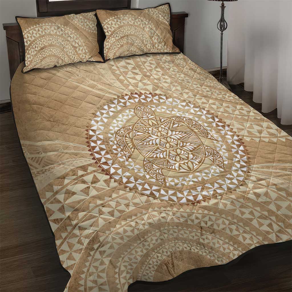 Tonga Ngatu Turtle Quilt Bed Set Vintage Tongan Tapa Cloth LT14 Brown - Polynesian Pride