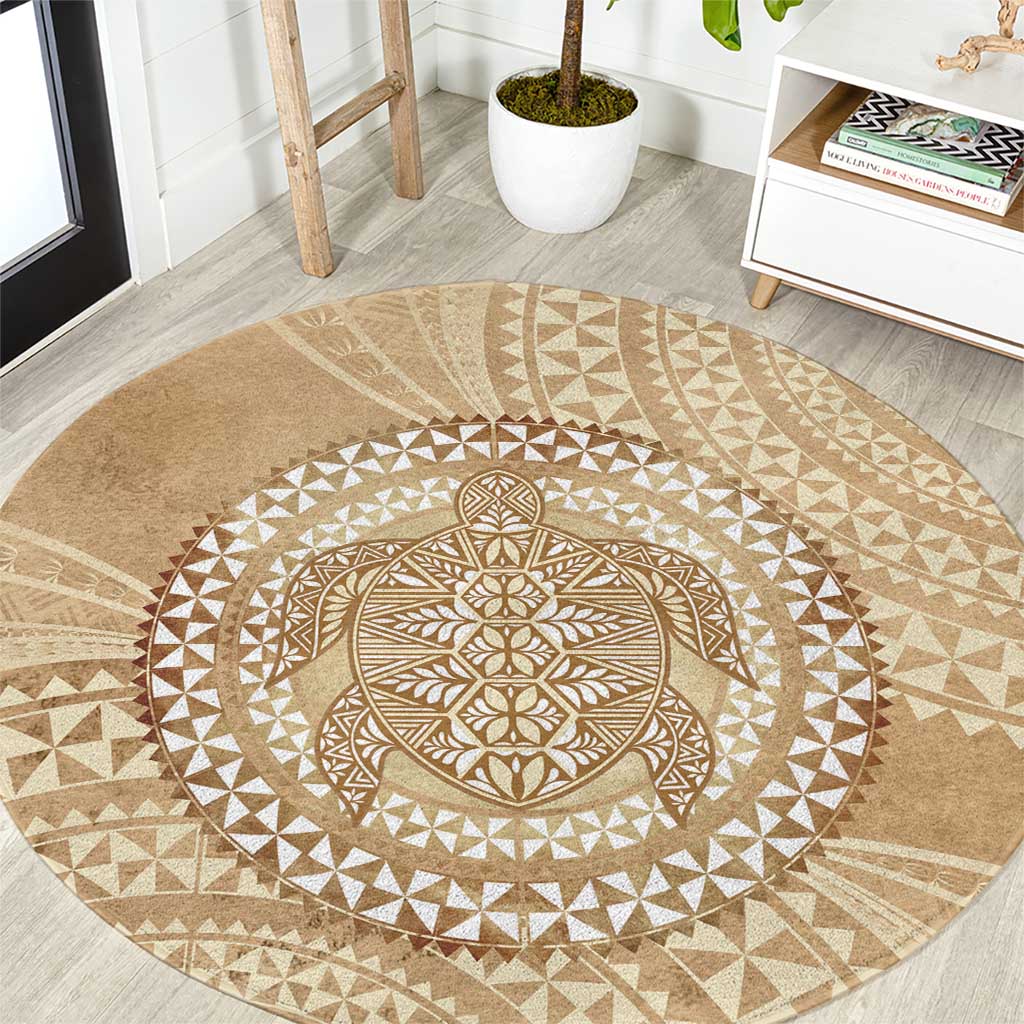 Tonga Ngatu Turtle Round Carpet Vintage Tongan Tapa Cloth LT14 Brown - Polynesian Pride
