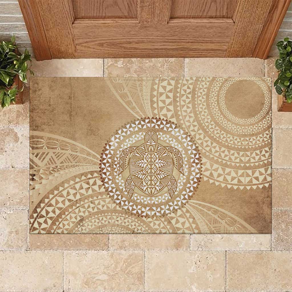 Tonga Ngatu Turtle Rubber Doormat Vintage Tongan Tapa Cloth LT14 Brown - Polynesian Pride