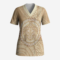 Tonga Ngatu Turtle Scrub Top Vintage Tongan Tapa Cloth LT14 Adult Brown - Polynesian Pride