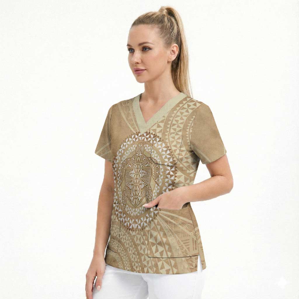 Tonga Ngatu Turtle Scrub Top Vintage Tongan Tapa Cloth LT14 - Polynesian Pride