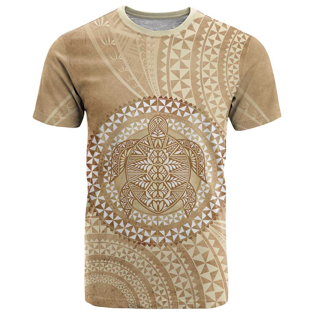 Tonga Ngatu Turtle T Shirt Vintage Tongan Tapa Cloth LT14 Brown - Polynesian Pride