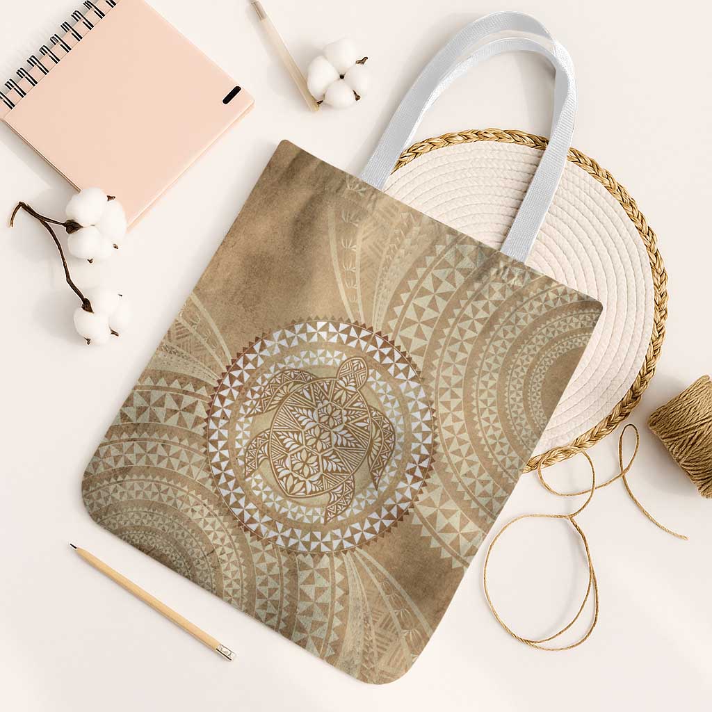Tonga Ngatu Turtle Tote Bag Vintage Tongan Tapa Cloth LT14 White Strap One Size Brown - Polynesian Pride